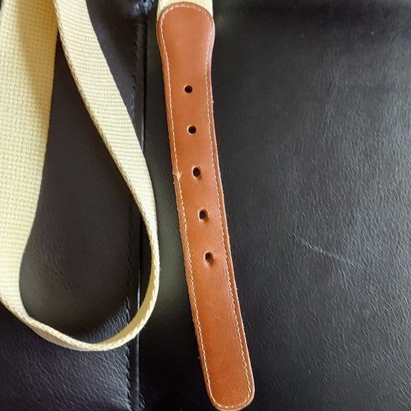 Coach Linen and Leather Belt Yellow Brown Men's 3818 Size 42 Brass Buckle - Picture 8 of 8